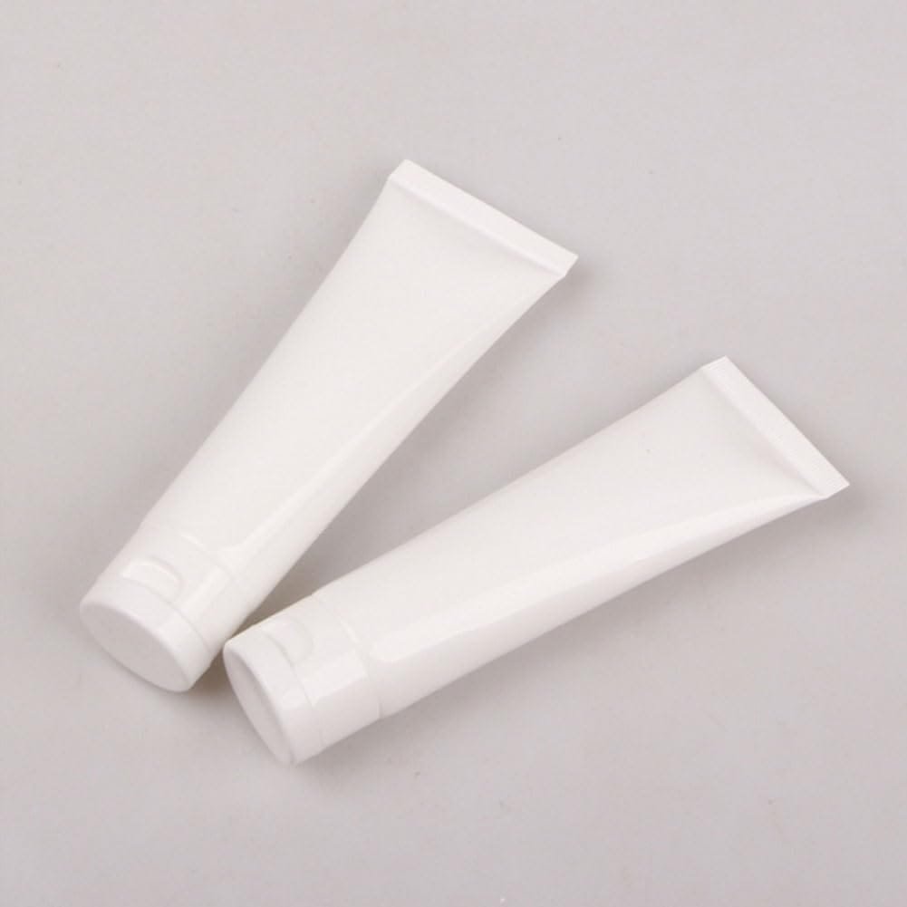 20 tubos vacíos de plástico blanco de 50 ml para loción cosmética, botellas de compresión rellenables, muestras de maquillaje de viaje, artículos de tocador, limpiador facial, champú, gel de ducha, - Imagen 9