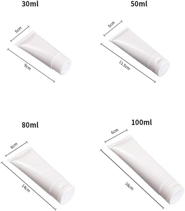 20 tubos vacíos de plástico blanco de 50 ml para loción cosmética, botellas de compresión rellenables, muestras de maquillaje de viaje, artículos de tocador, limpiador facial, champú, gel de ducha, - Imagen 2