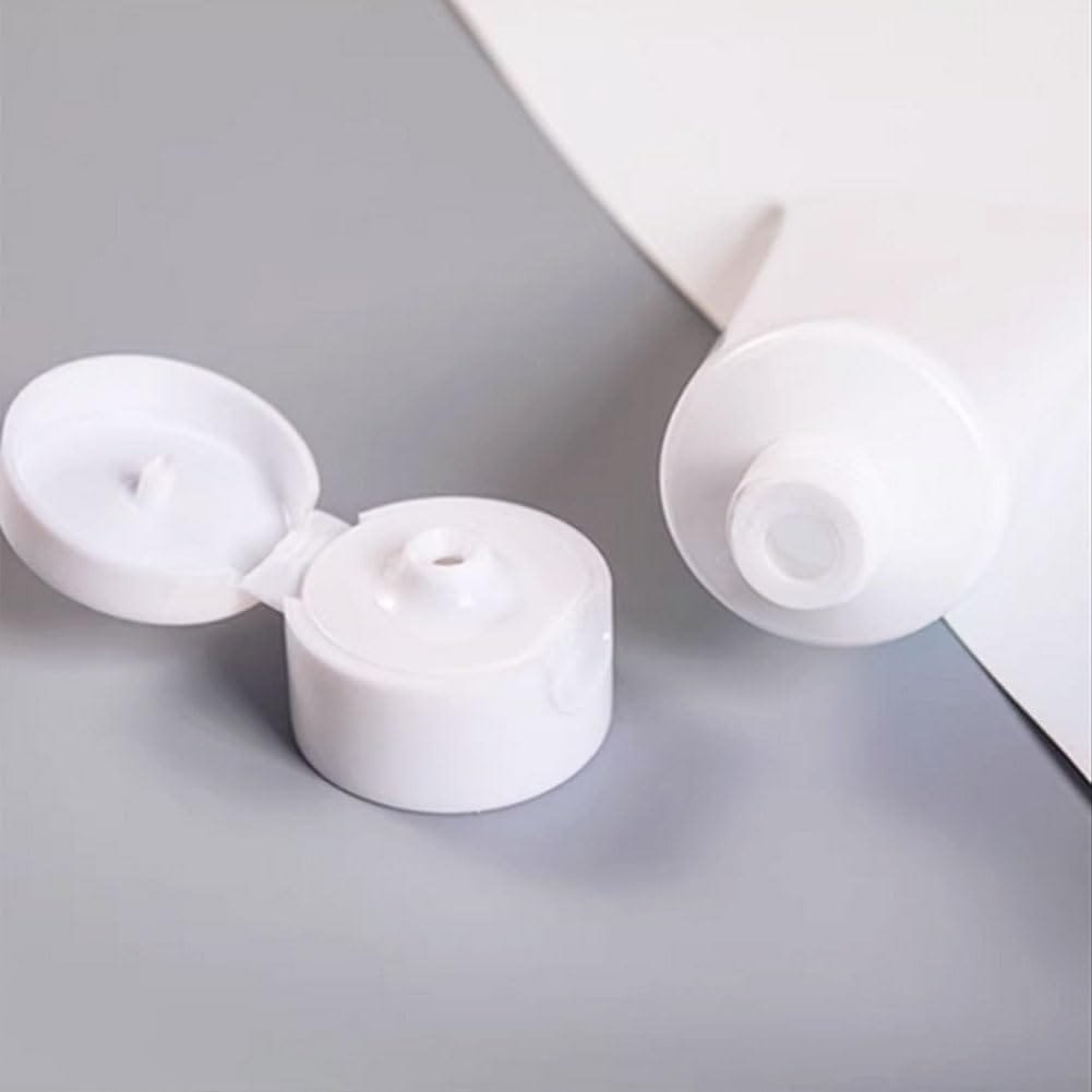 20 tubos vacíos de plástico blanco de 50 ml para loción cosmética, botellas de compresión rellenables, muestras de maquillaje de viaje, artículos de tocador, limpiador facial, champú, gel de ducha, - Imagen 8