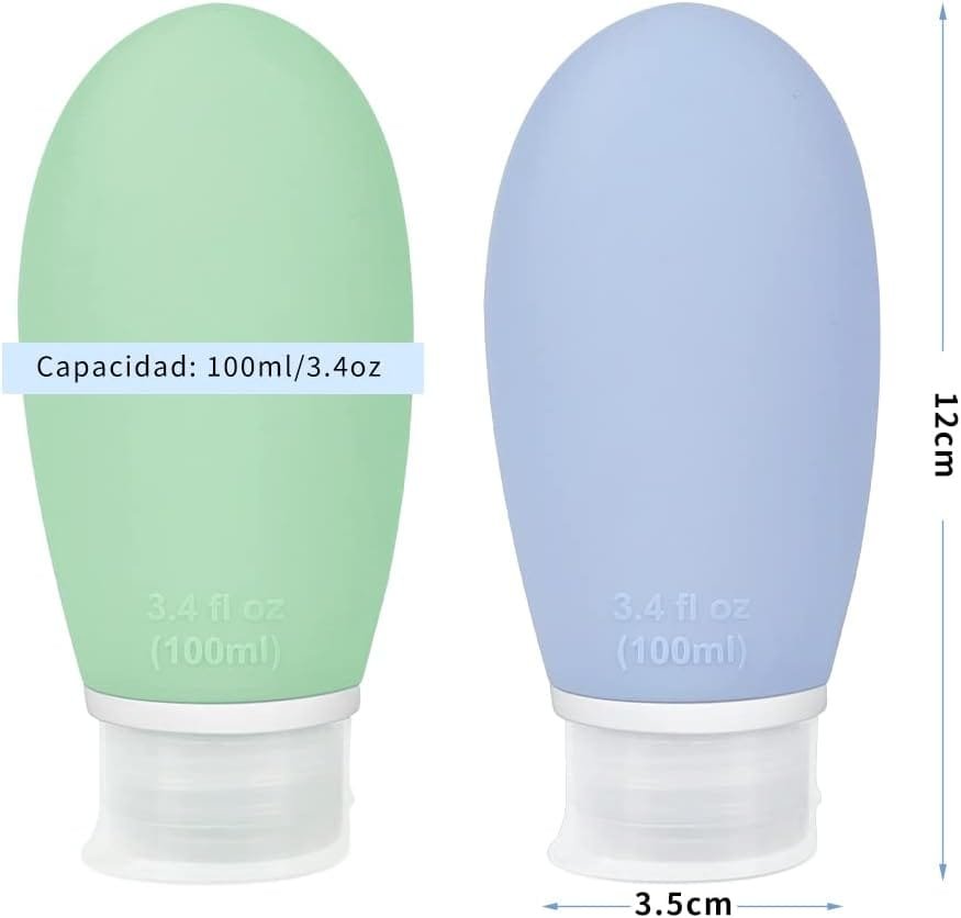 Opret Botes Viaje Rellenables 100ml 4 Piezas, Botellas de Viaje Silicona para Gel y Champu, Botes Viaje a Prueba de Fugas para Gel, Champús, Lociones y Artículos de Tocador, FDA Certificado Sin BPA - Imagen 2