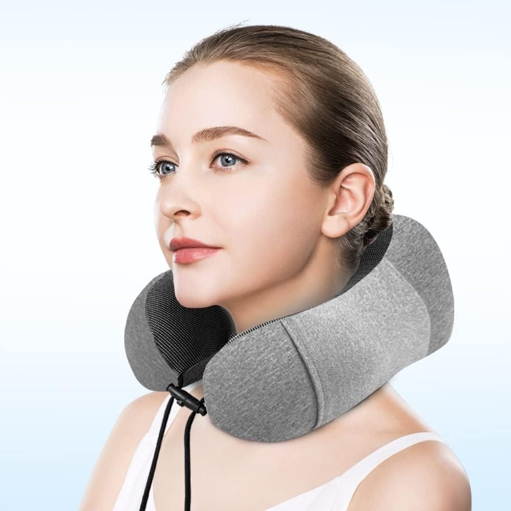 Newaner Almohada de Viaje Viscoelástica de Espuma, Almohada de Memoria, Almohada ortopédica Cervical para Avión Tren Coche Viajando con máscara de Ojos y Tapones para los oídos(Gris) - Imagen 6