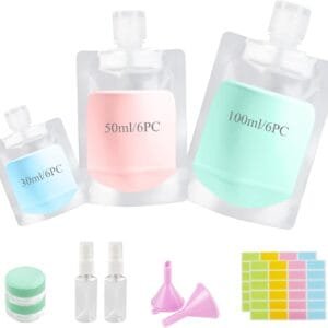 Mulaibdin 18 Piezas Botes Viaje Rellenables, Botellas de Viaje Avion 30/50/100ml, Botes para Gel y Champu, Viajes Accesorios, Botella a Prueba de Fugas, Kit Viaje Higiene para Artículos de Tocador