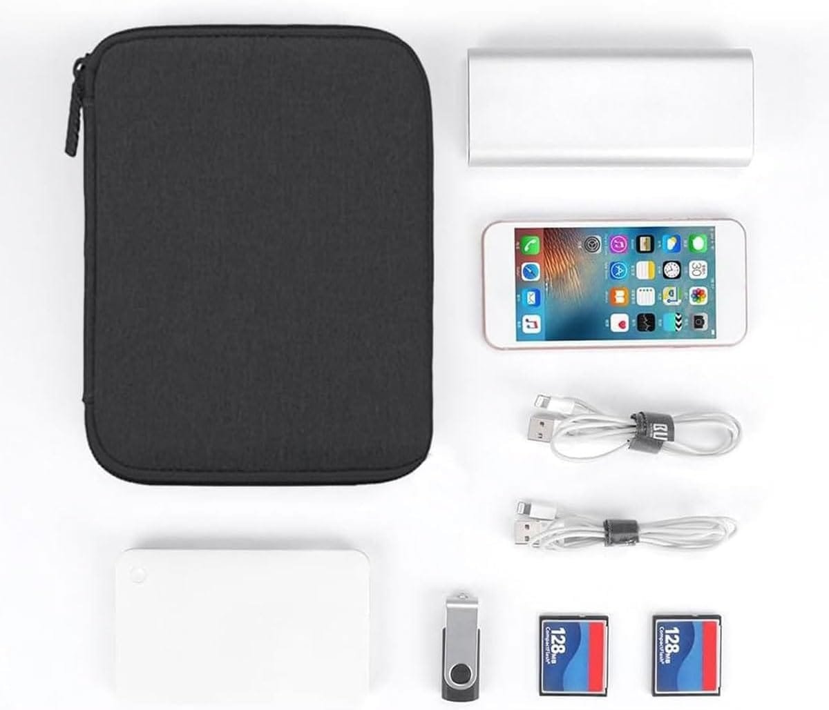 EORPAVU organizador cables viaje,Bolsa para guardar cables, artículos de viaje, artículos esenciales para viajes de vacaciones, bolsa de almacenamiento para viajes, 18,5 x 14 x 2 cm (negro) - Imagen 5