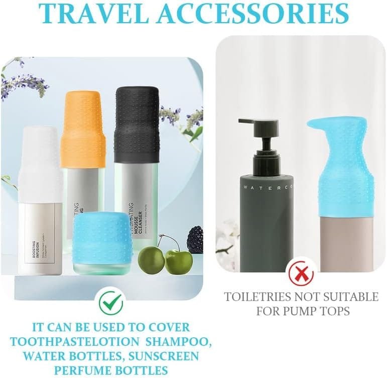 Aucuu 12PCS Fundas de silicona para botellas de viaje, Mangas elásticas para Viajes a Prueba de Fugas, Fundas de Silicona para artículos de tocador de Viaje, para artículos de tocador - Imagen 6