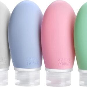 Opret Botes Viaje Rellenables 100ml 4 Piezas, Botellas de Viaje Silicona para Gel y Champu, Botes Viaje a Prueba de Fugas para Gel, Champús, Lociones y Artículos de Tocador, FDA Certificado Sin BPA
