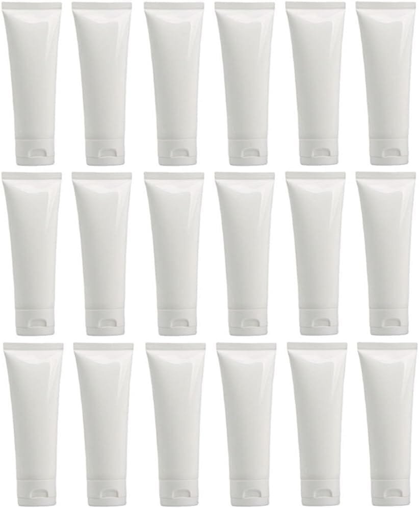 20 tubos vacíos de plástico blanco de 50 ml para loción cosmética, botellas de compresión rellenables, muestras de maquillaje de viaje, artículos de tocador, limpiador facial, champú, gel de ducha,
