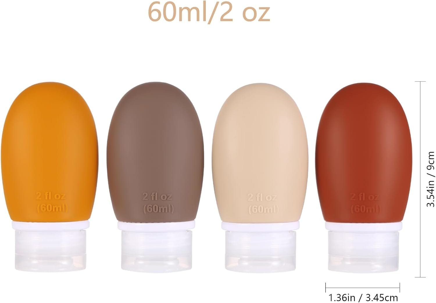 Botellas de Viaje,4 paquete 60ml silicona Botella de viaje a prueba de fugas exprimiendo portátiles contenedores recipientes para champús,lociones y artículos de tocador - Imagen 7