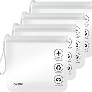 Aucuu 4PCS Neceseres Transparentes, Transparente Neceser Viaje Avion, Bolsa liquidos Avion, Bolsa de Aseo Organizador Mujer, Viajes Accesorios, 20x20cm (Gris)