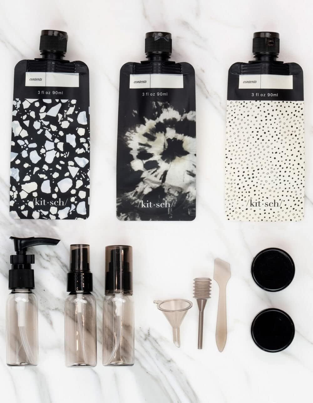 Kitsch Paquete de 11 botellas de viaje para artículos de tocador – Recipientes recargables aprobados por la TSA, a prueba de fugas, kit esencial de viaje, juego de botellas de viaje para champú, - Imagen 2