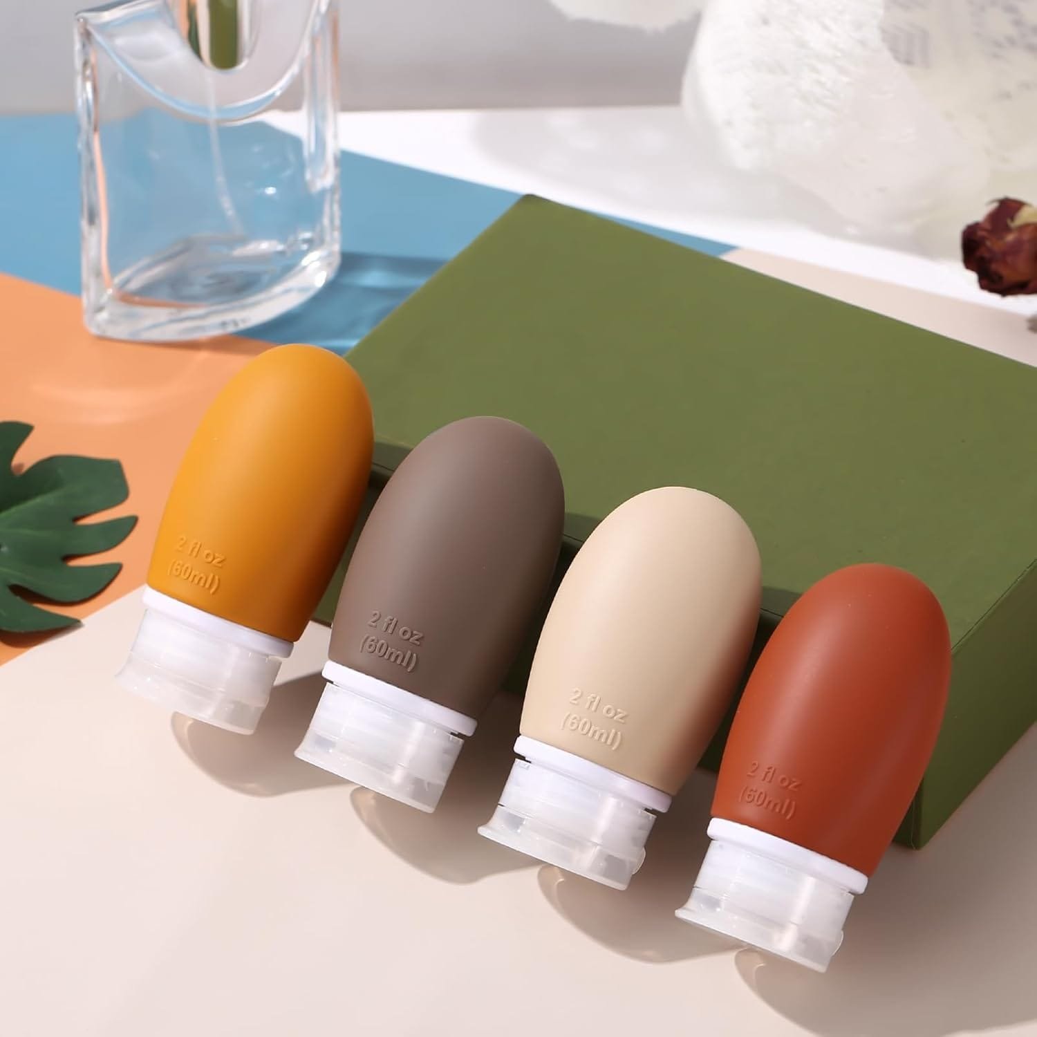 Botellas de Viaje,4 paquete 60ml silicona Botella de viaje a prueba de fugas exprimiendo portátiles contenedores recipientes para champús,lociones y artículos de tocador - Imagen 6