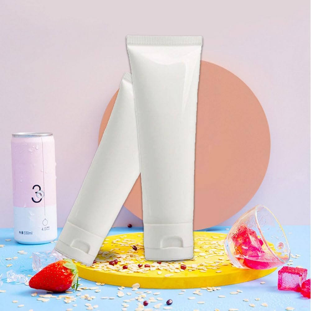 20 tubos vacíos de plástico blanco de 50 ml para loción cosmética, botellas de compresión rellenables, muestras de maquillaje de viaje, artículos de tocador, limpiador facial, champú, gel de ducha, - Imagen 5