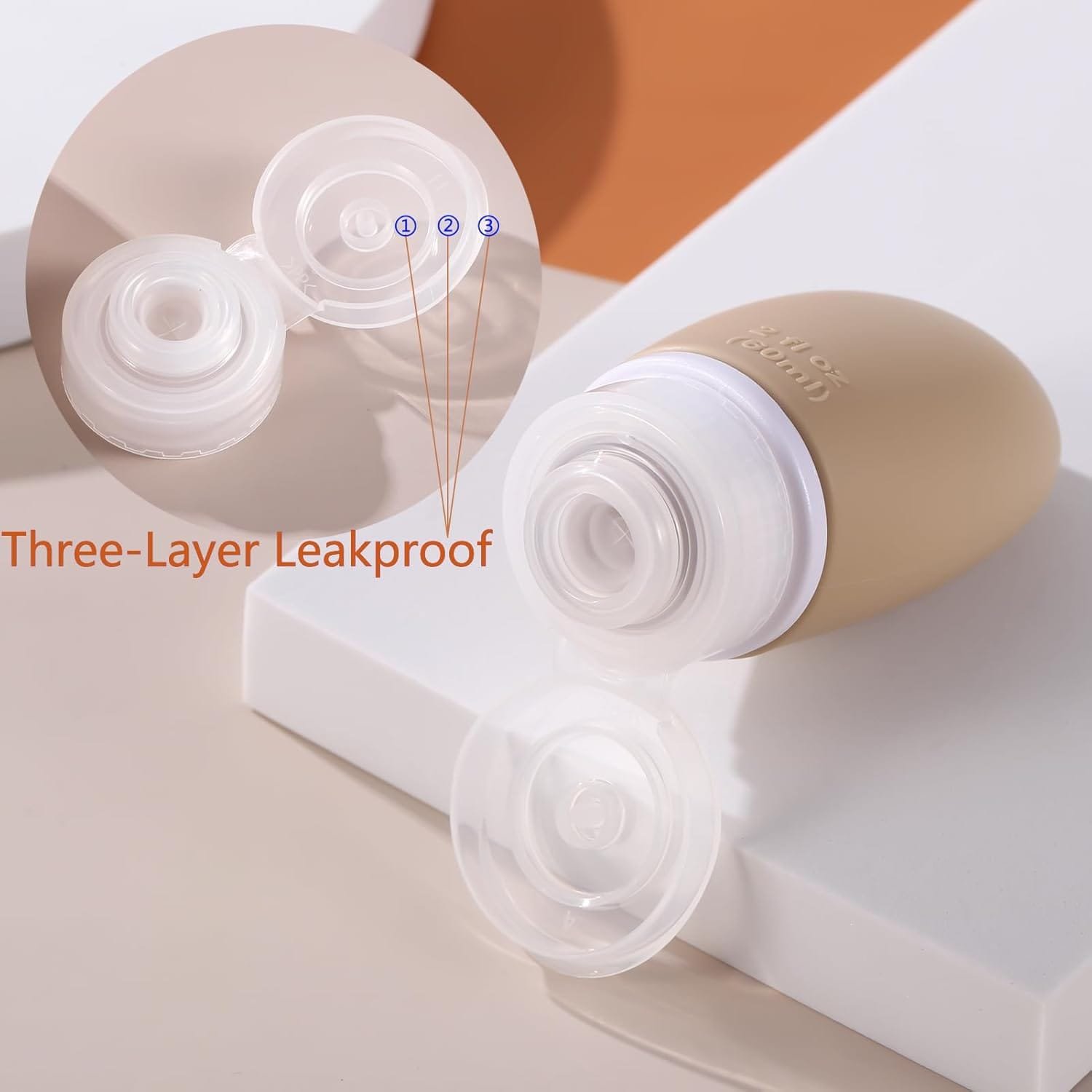 Botellas de Viaje,4 paquete 60ml silicona Botella de viaje a prueba de fugas exprimiendo portátiles contenedores recipientes para champús,lociones y artículos de tocador - Imagen 3