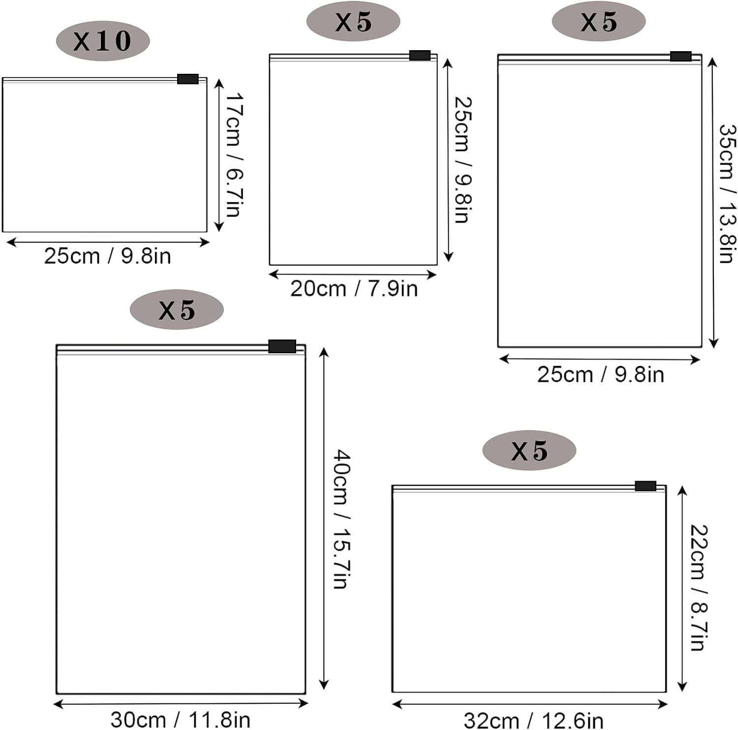 Annhao 30 Piezas Bolsas de Almacenamiento de Viaje, Reutilizable Bolsa de Transparente Esmeriladas Plástico Organizador de Viaje con Cierre Ziplock para Ropa, Bragas, Zapatos, Cosméticos (5 Tamaños) - Imagen 2