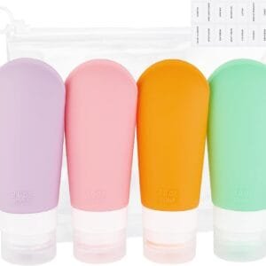 AiQInu Botes Viaje Rellenables 90ml, 4 Piezas Botellas de Viaje de Silicona Prueba de Fugas para Champús, Lociones y Artículos de Tocador, FDA Certificado Sin BPA