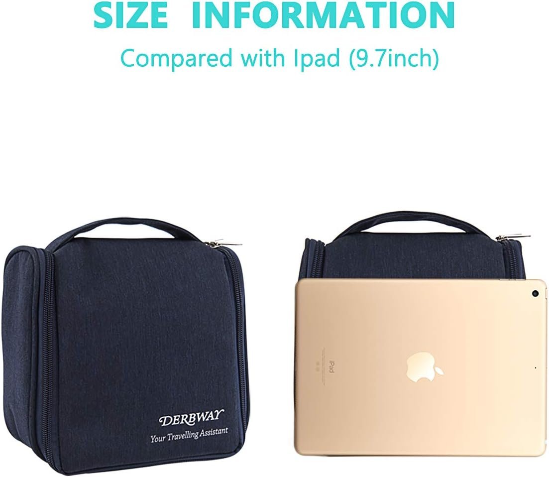 Derbway Bolso de Tocador con Ganchos, Neceser para Viaje Impermeable, Bolsillos Múltiples para Varios Artículos - Azul - Imagen 3