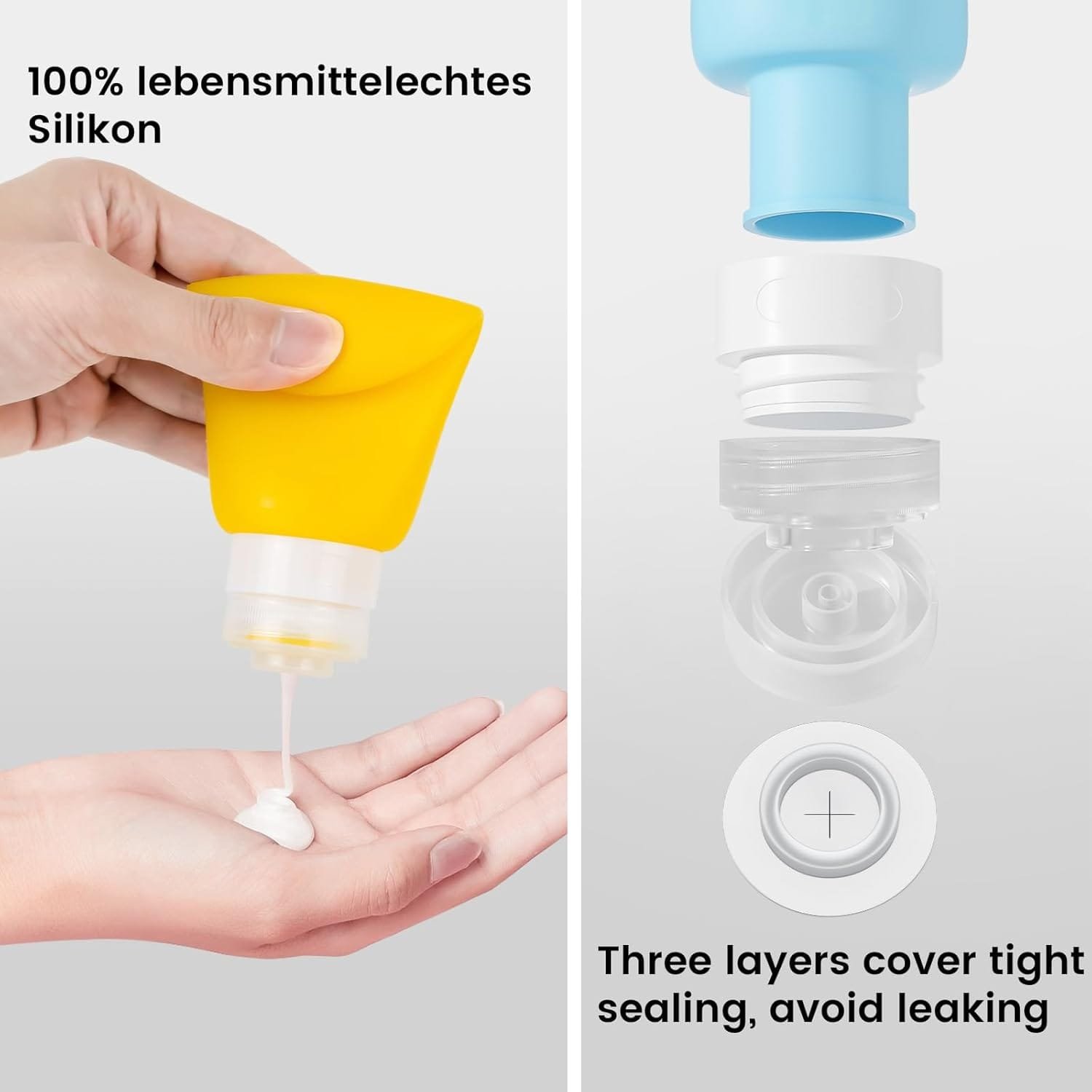 100mlX4 Botellas de Viaje Silicona - Botes Rellenables Viaje, 17 Pack Juego de Botellas Viaje para Champús Lociones y Artículos de Tocador, a Prueba de Fugas, FDA Certificado Sin BPA, Vistoso - Imagen 3