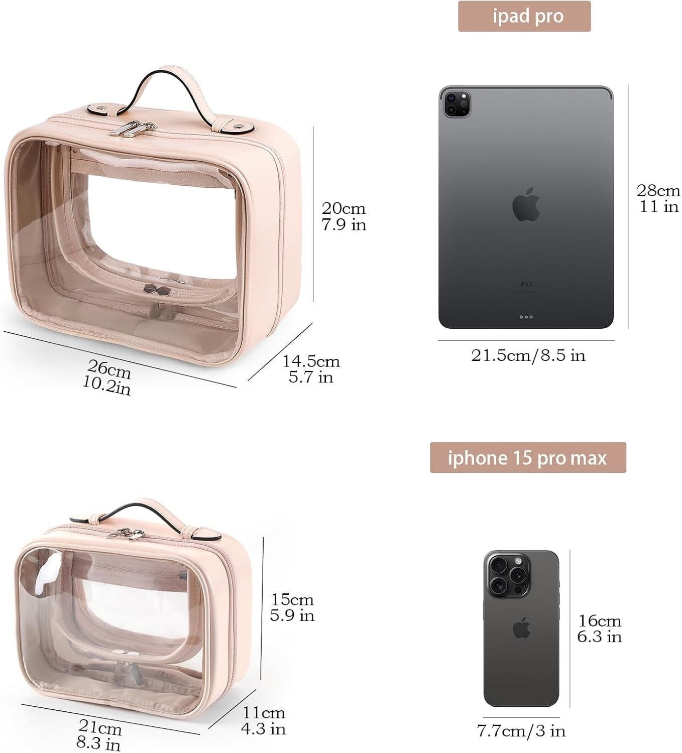 Bolsa de Aseo de PVC Transparente, Lychii Bolsa de Viaje, Transparente, Organizador de cosméticos, Bolsa de Maquillaje para artículos de Tocador, Líquidos, Cremas y Cosméticos - Imagen 3