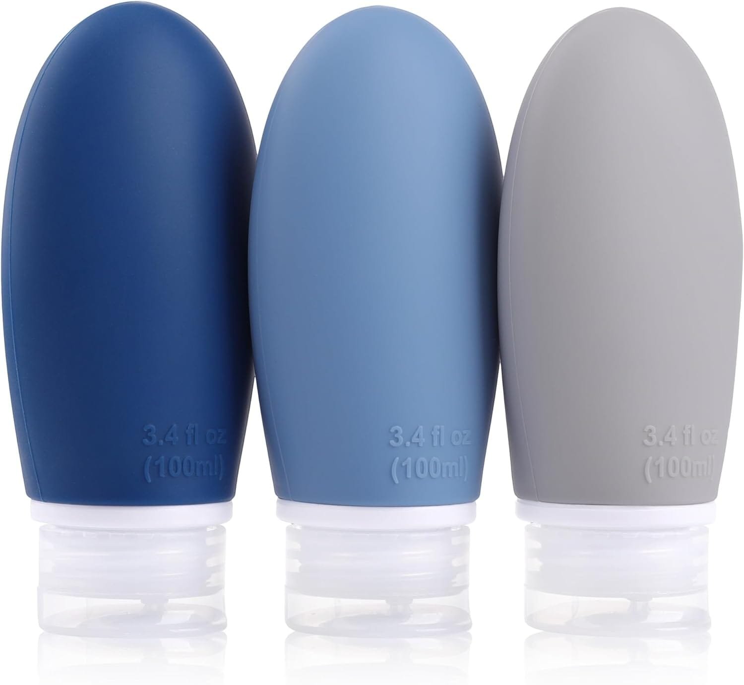 Opret Botes Viaje Rellenables 100ml 3 Piezas, Botellas de Viaje Silicona para Gel y Champu, Botes Viaje a Prueba de Fugas para Gel, Champús, Lociones y Artículos de Tocador, FDA Certificado Sin BPA