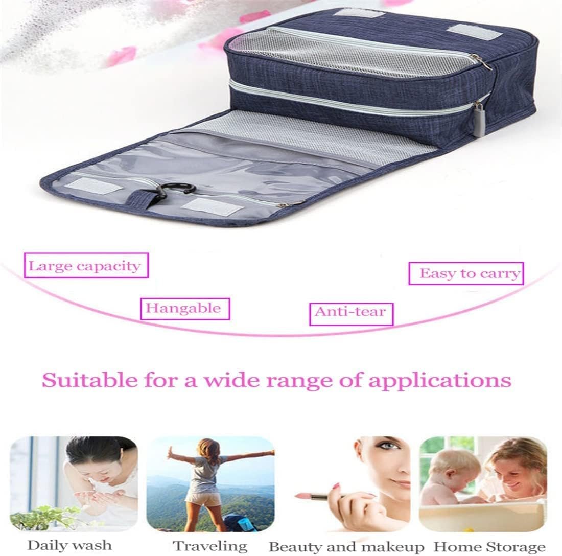 Neceser de viaje,Bolsa de aseo de viaje suspendida,Multi-compartimentos para organizar artículos personales,Gancho de metal para colgar, Azul marino