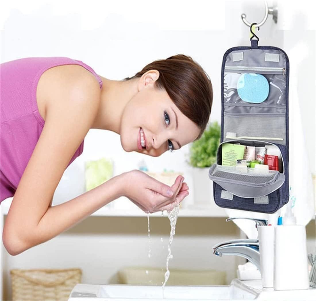 Neceser de viaje,Bolsa de aseo de viaje suspendida,Multi-compartimentos para organizar artículos personales,Gancho de metal para colgar, Azul marino - Imagen 6