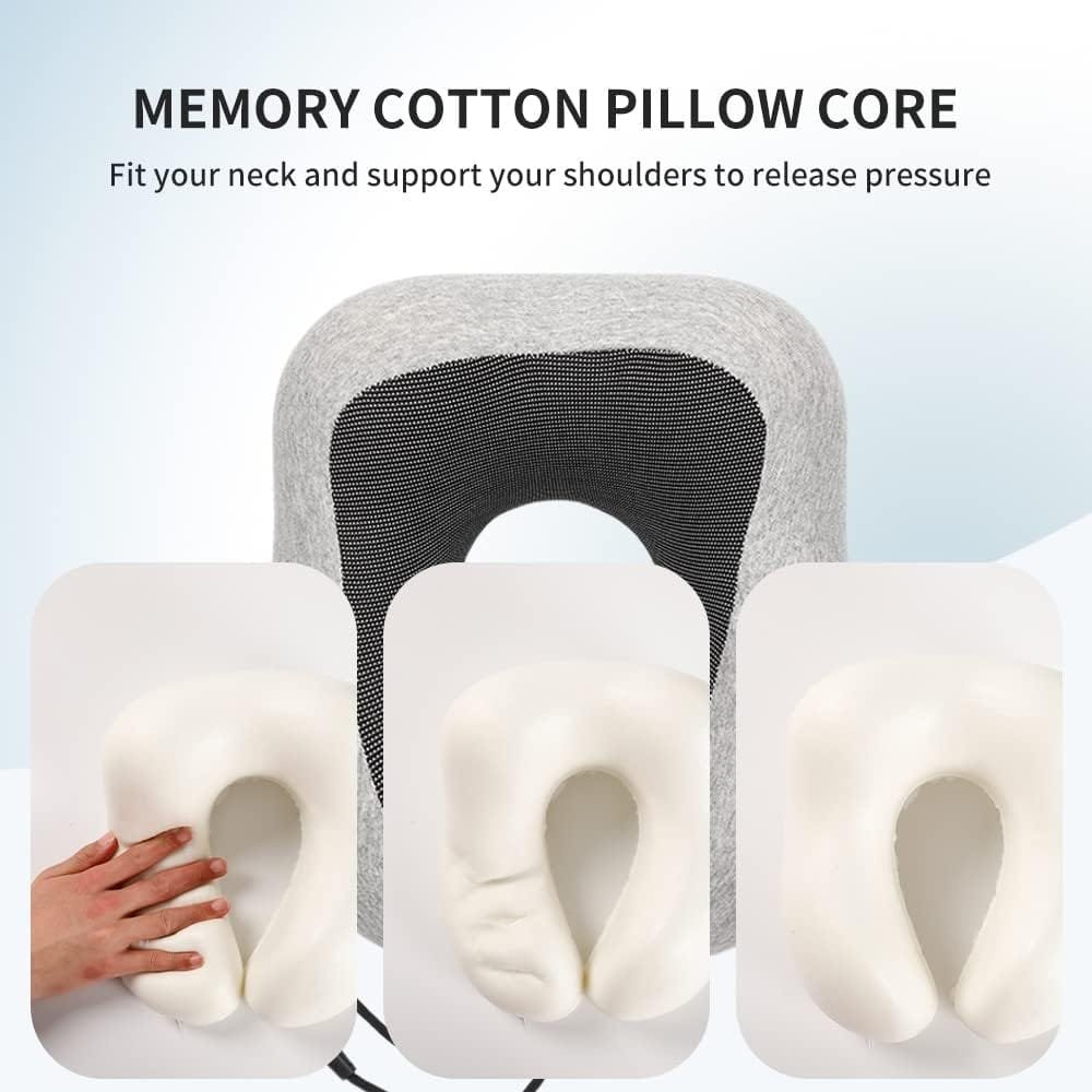 Newaner Almohada de Viaje Viscoelástica de Espuma, Almohada de Memoria, Almohada ortopédica Cervical para Avión Tren Coche Viajando con máscara de Ojos y Tapones para los oídos(Gris) - Imagen 2