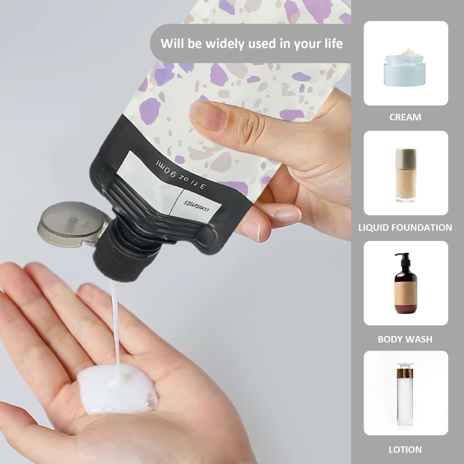 6 Botellas De Viaje Exprimibles De 90 Ml Y 1 Embudo, Bolsa De Viaje Para Artículos De Tocador, Bolsa Para Líquidos, Contenedor De Cosméticos Para Almacenamiento Dividido (Rosa, Morado) - Imagen 5