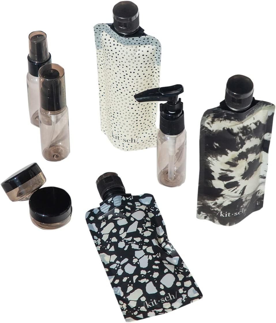 Kitsch Paquete de 11 botellas de viaje para artículos de tocador – Recipientes recargables aprobados por la TSA, a prueba de fugas, kit esencial de viaje, juego de botellas de viaje para champú,