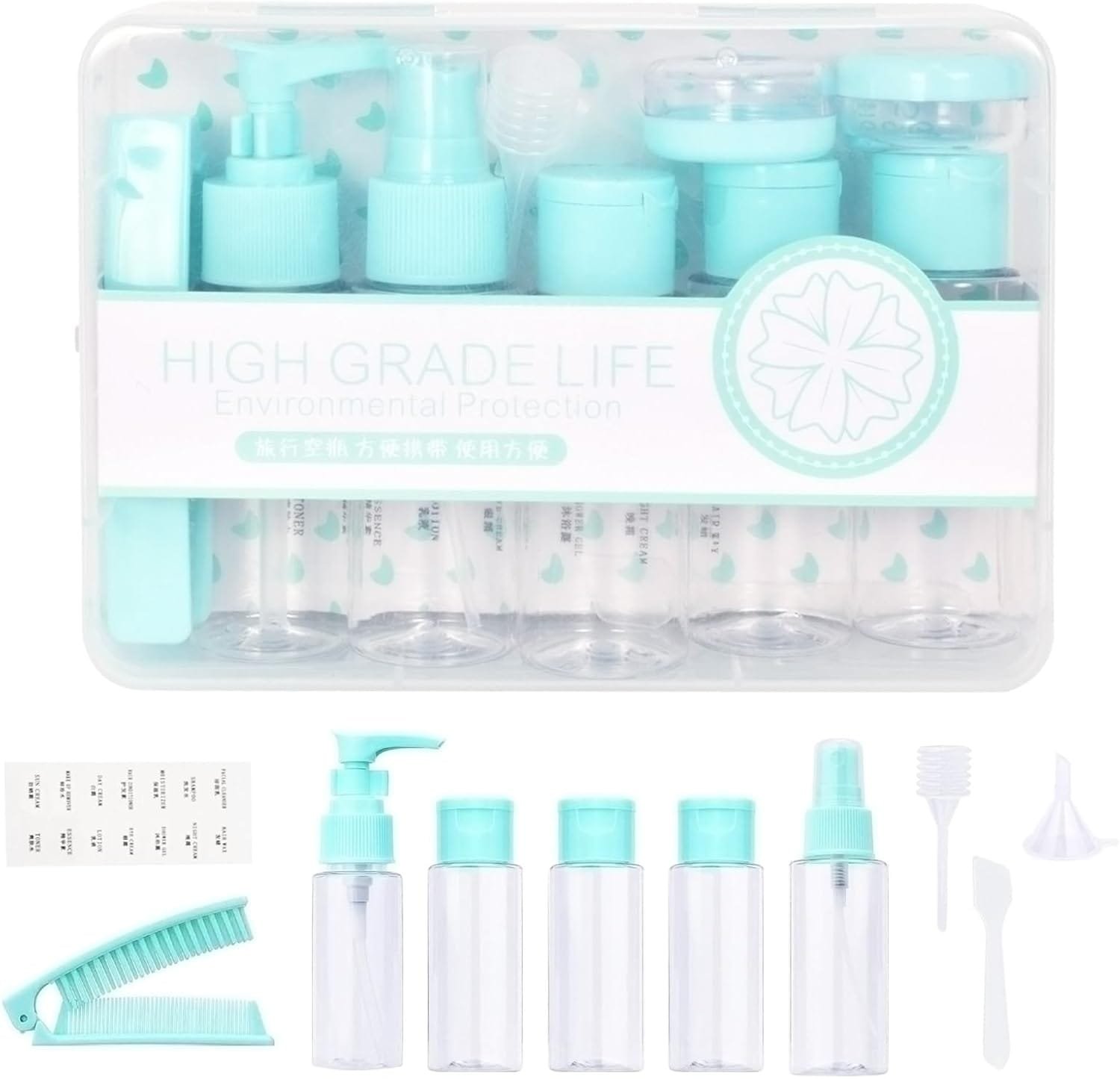 Botes Viaje,Botes de Viaje a Prueba de Fugas,Botellas de Viaje de Plástico,Contenedores de Viaje Recargables,Kit Viaje Avion para Artículos de Aseo de Viaje para Cosméticos,Gel