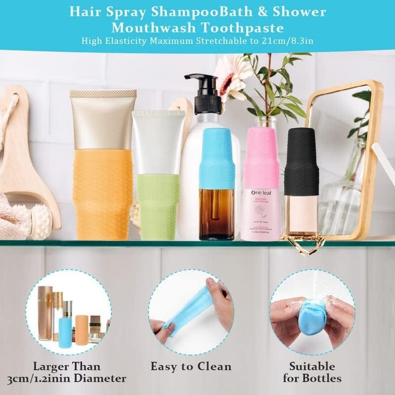 Aucuu 12PCS Fundas de silicona para botellas de viaje, Mangas elásticas para Viajes a Prueba de Fugas, Fundas de Silicona para artículos de tocador de Viaje, para artículos de tocador - Imagen 5