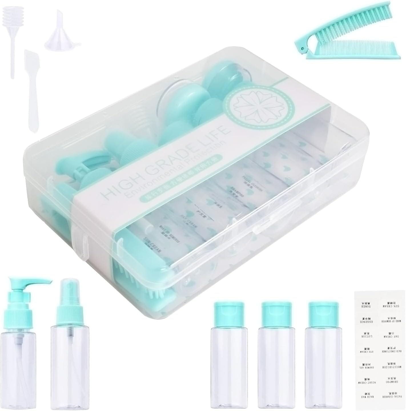 Botes Viaje,Botes de Viaje a Prueba de Fugas,Botellas de Viaje de Plástico,Contenedores de Viaje Recargables,Kit Viaje Avion para Artículos de Aseo de Viaje para Cosméticos,Gel - Imagen 7