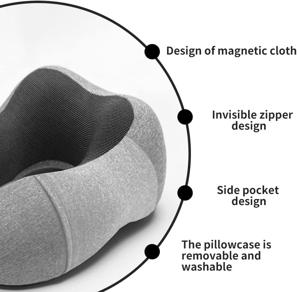 Newaner Almohada de Viaje Viscoelástica de Espuma, Almohada de Memoria, Almohada ortopédica Cervical para Avión Tren Coche Viajando con máscara de Ojos y Tapones para los oídos(Gris) - Imagen 4