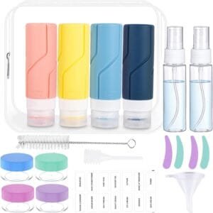 MQVXT Botellas de Viaje,18 Piezas Botellas de Viaje Silicona,Botes Rellenables Viaje de 100 ml a Prueba de Fugas para Gel,para champú,crema,líquidos y loción,sin BPA