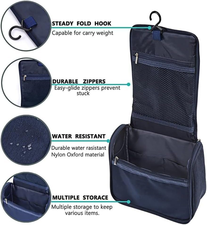 Derbway Bolso de Tocador con Ganchos, Neceser para Viaje Impermeable, Bolsillos Múltiples para Varios Artículos - Azul - Imagen 5
