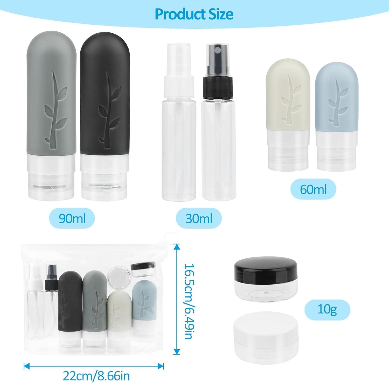 NVIYAM 8 Pack Juego de Botellas de Viaje Silicona Botes Viaje Rellenables kit Viaje Avion Botes Rellenables Viaje Juego de Botes Viaje Rellenables Silicona a Prueba de Fugas Botellas para Cosméticos - Imagen 2