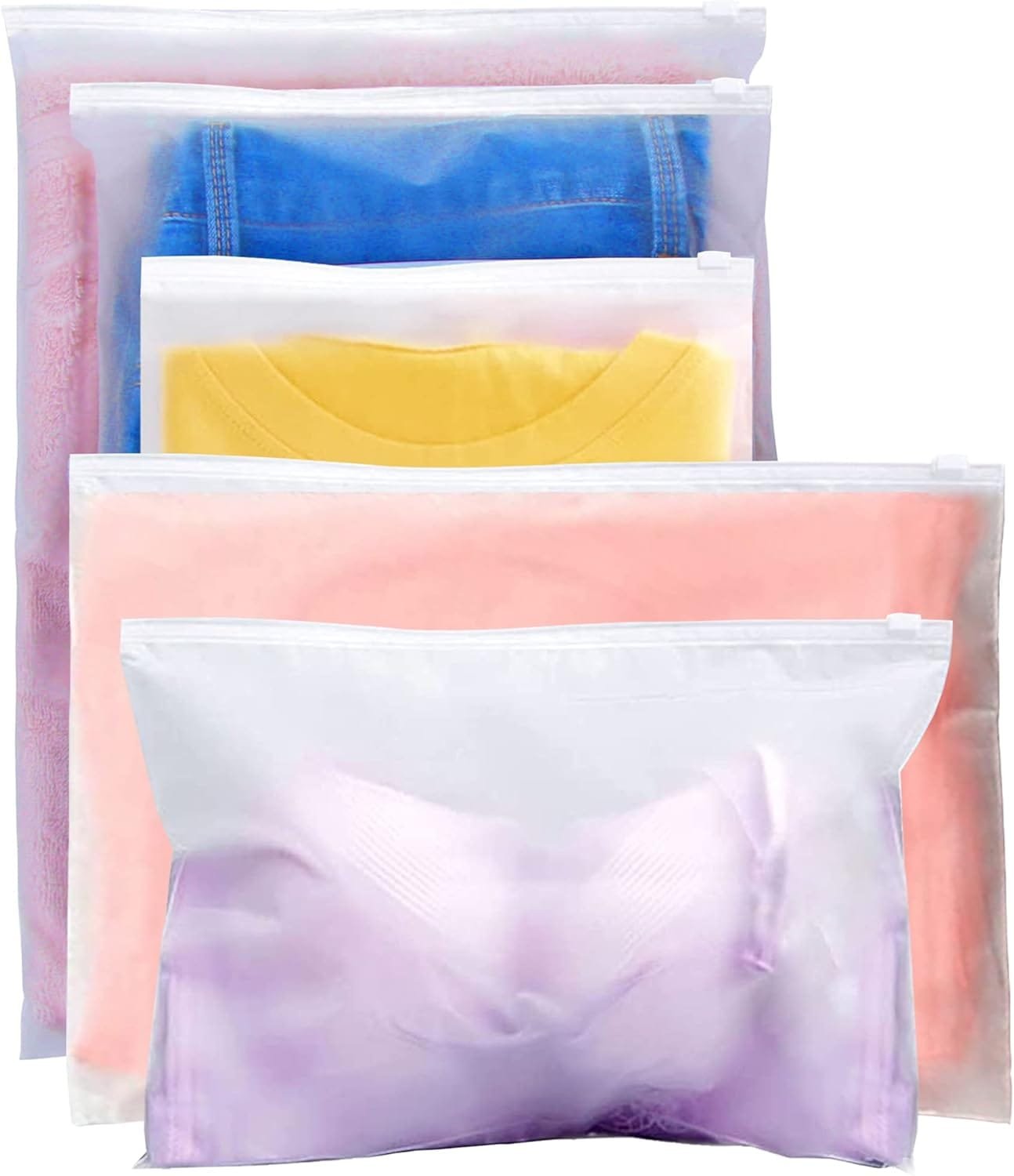 Annhao 30 Piezas Bolsas de Almacenamiento de Viaje, Reutilizable Bolsa de Transparente Esmeriladas Plástico Organizador de Viaje con Cierre Ziplock para Ropa, Bragas, Zapatos, Cosméticos (5 Tamaños)