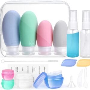 Botellas de Viaje Silicona 18 Pack, Opret Botes Rellenables Viaje de 100ml a Prueba de Fugas para Gel, Champús, Lociones y Artículos de Tocador, FDA Certificado Sin BPA