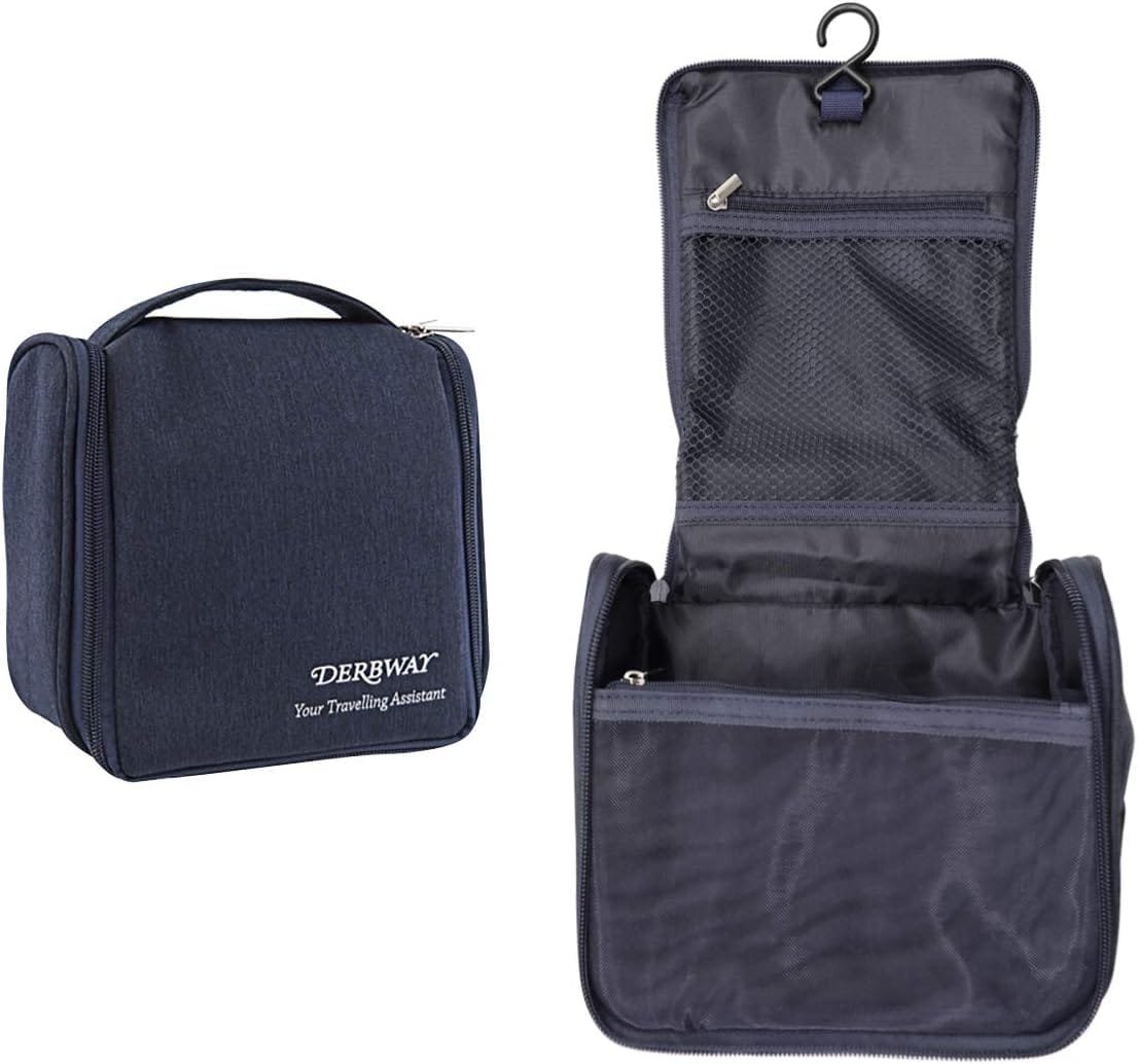 Derbway Bolso de Tocador con Ganchos, Neceser para Viaje Impermeable, Bolsillos Múltiples para Varios Artículos - Azul