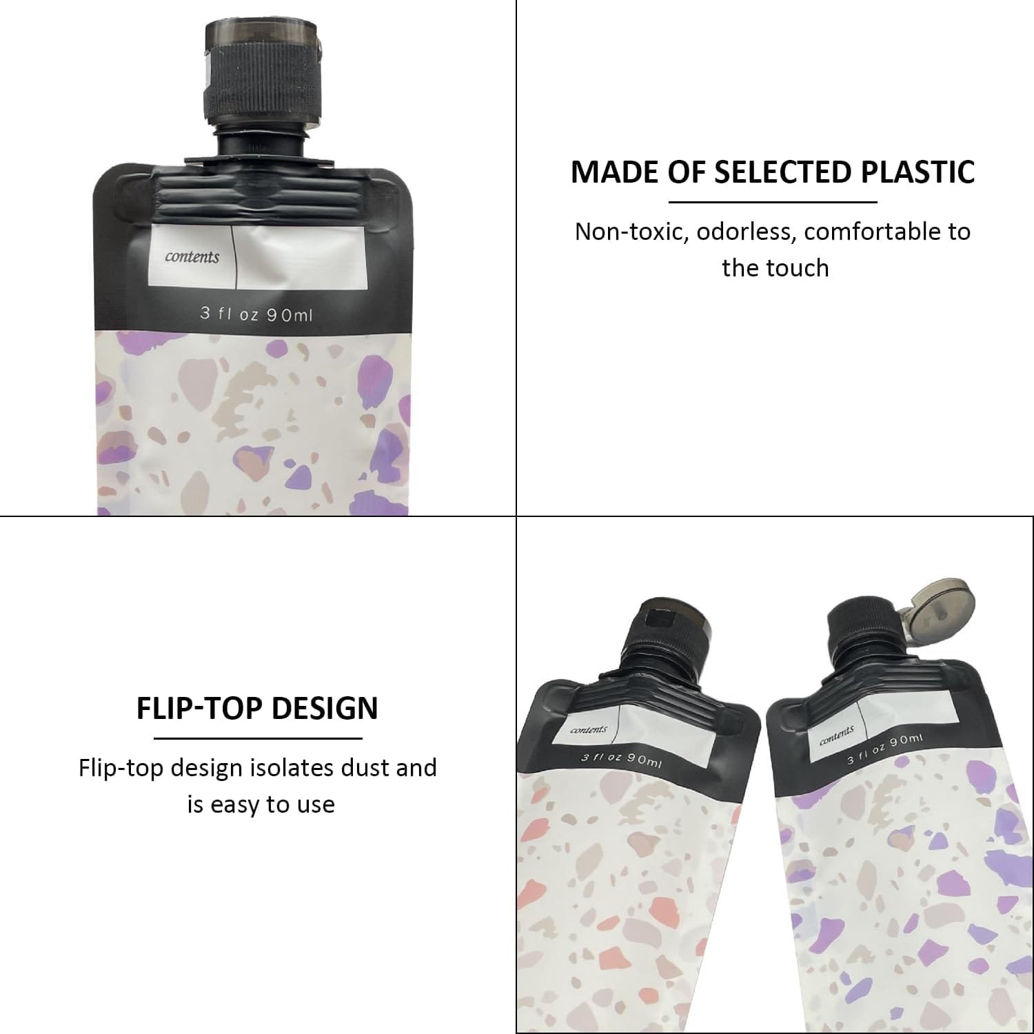 6 Botellas De Viaje Exprimibles De 90 Ml Y 1 Embudo, Bolsa De Viaje Para Artículos De Tocador, Bolsa Para Líquidos, Contenedor De Cosméticos Para Almacenamiento Dividido (Rosa, Morado) - Imagen 3