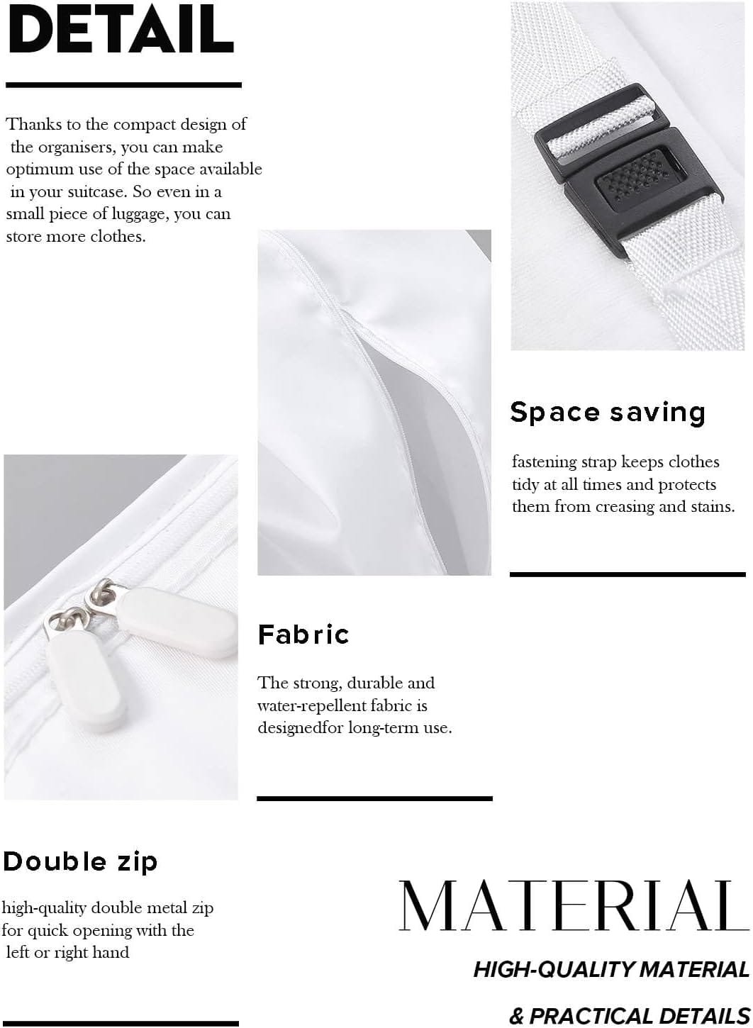 Lammcou Organizador Maleta, 8 en 1 Bolsas de equipaje De Viaje,Packing Cubes con bolsa para cosméticos, bolsa para zapatos, sistema de organización de artículos de viaje para vacaciones y viajes White - Imagen 6