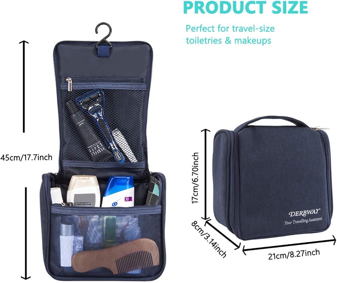 Derbway Bolso de Tocador con Ganchos, Neceser para Viaje Impermeable, Bolsillos Múltiples para Varios Artículos - Azul - Imagen 2