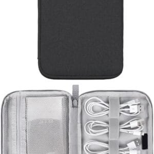 EORPAVU organizador cables viaje,Bolsa para guardar cables, artículos de viaje, artículos esenciales para viajes de vacaciones, bolsa de almacenamiento para viajes, 18,5 x 14 x 2 cm (negro)