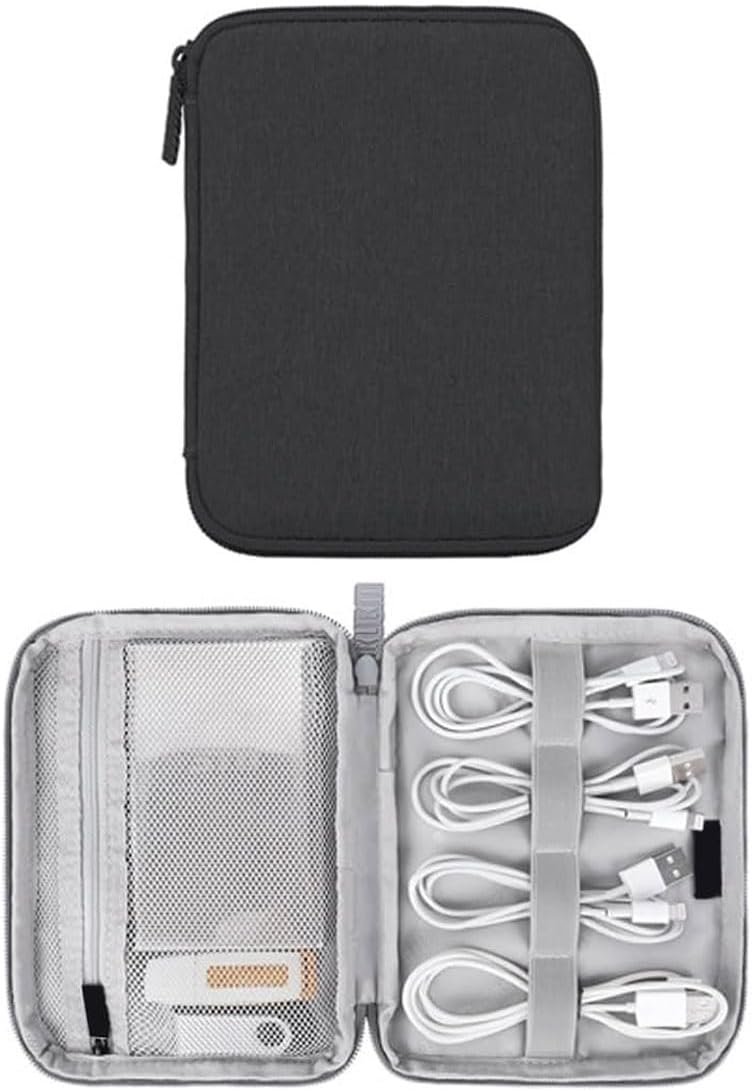 EORPAVU organizador cables viaje,Bolsa para guardar cables, artículos de viaje, artículos esenciales para viajes de vacaciones, bolsa de almacenamiento para viajes, 18,5 x 14 x 2 cm (negro)