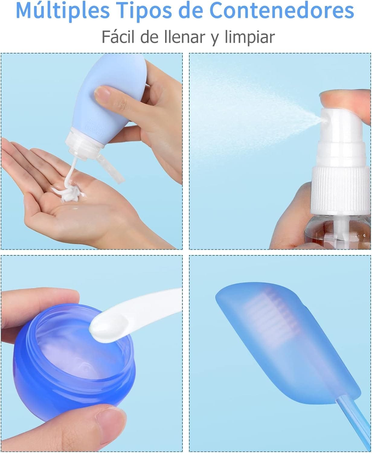 Botellas de Viaje Silicona 18 Pack, Opret Botes Rellenables Viaje de 100ml a Prueba de Fugas para Gel, Champús, Lociones y Artículos de Tocador, FDA Certificado Sin BPA - Imagen 6