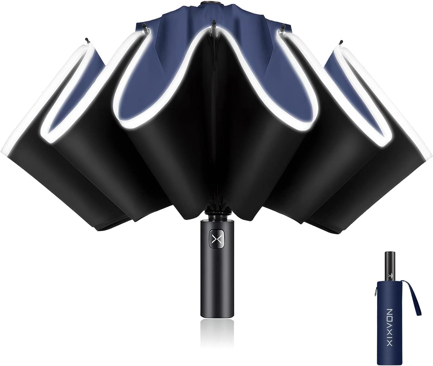 XIXVON Paraguas Pro | UPF 50+ 99% De ProteccióN UV, Banda De Seguridad Reflectante, Resistente Al Viento, PortáTil, AutomáTico | Paraguas Plegable Inverso