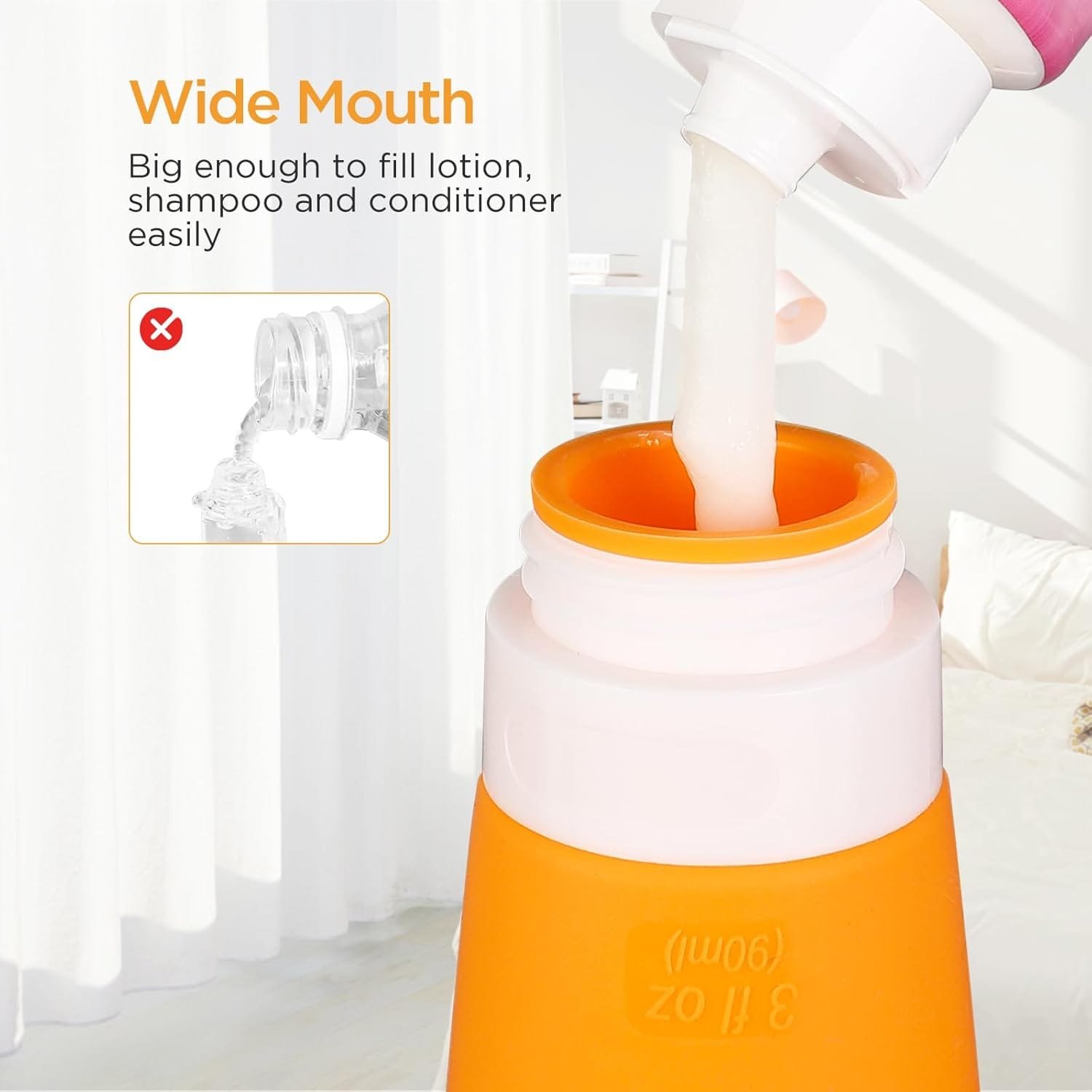 AiQInu Botes Viaje Rellenables 90ml, 4 Piezas Botellas de Viaje de Silicona Prueba de Fugas para Champús, Lociones y Artículos de Tocador, FDA Certificado Sin BPA - Imagen 3