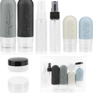 NVIYAM 8 Pack Juego de Botellas de Viaje Silicona Botes Viaje Rellenables kit Viaje Avion Botes Rellenables Viaje Juego de Botes Viaje Rellenables Silicona a Prueba de Fugas Botellas para Cosméticos