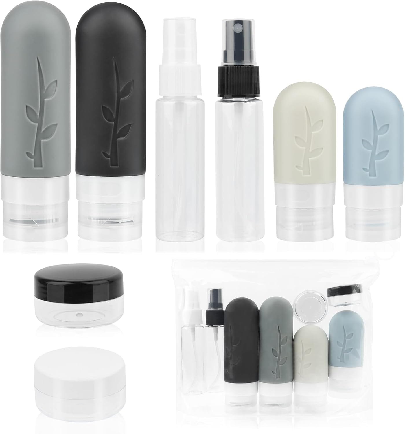 NVIYAM 8 Pack Juego de Botellas de Viaje Silicona Botes Viaje Rellenables kit Viaje Avion Botes Rellenables Viaje Juego de Botes Viaje Rellenables Silicona a Prueba de Fugas Botellas para Cosméticos