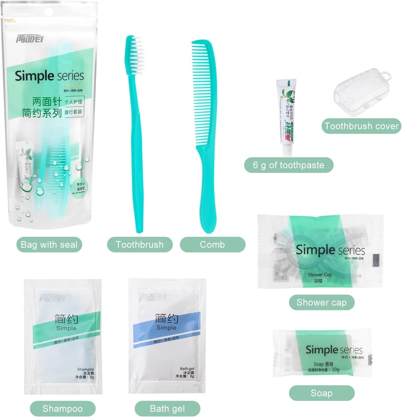 Artículos De Tocador De Viaje, Juego De Artículos De Tocador De Viaje con Cepillo De Dientes, Pasta De Dientes, Peine, Champú, Gel De Ducha, Gorro De Ducha Y Jabón (50 Juegos) - Imagen 6