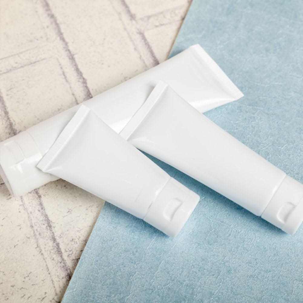 20 tubos vacíos de plástico blanco de 50 ml para loción cosmética, botellas de compresión rellenables, muestras de maquillaje de viaje, artículos de tocador, limpiador facial, champú, gel de ducha, - Imagen 7