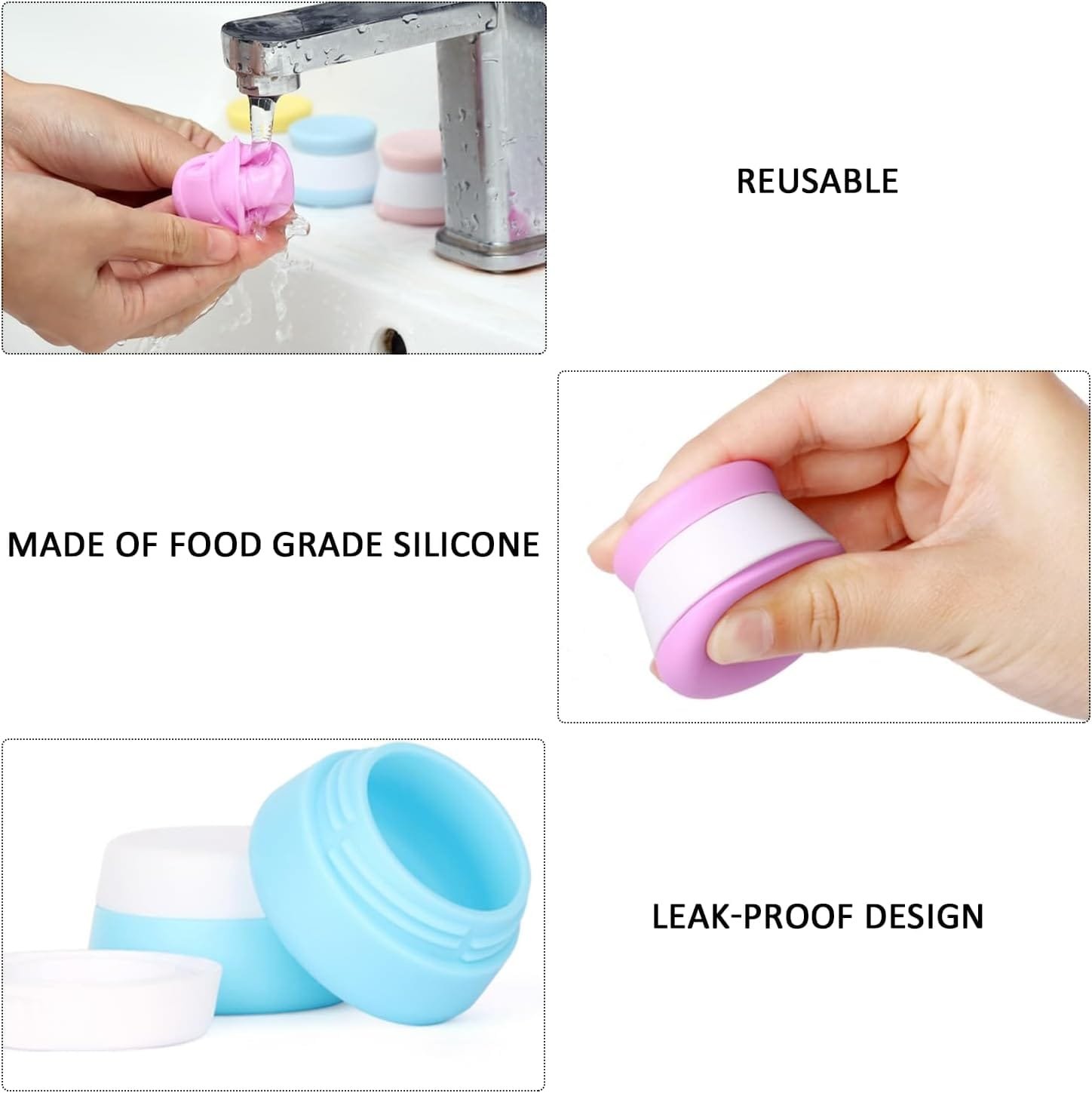 10 tarros de viaje de silicona impermeables, tocador multifunción con tapas herméticas para loción, cosméticos y artículos de tocador - Imagen 3